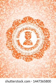 graduation icon inside abstract emblem, orange mosaic background