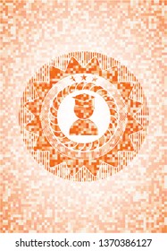 graduation icon inside abstract orange mosaic emblem