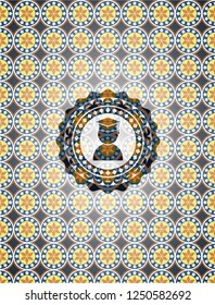 graduation icon inside arabesque style badge. arabic decoration.