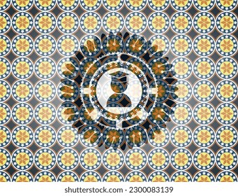 graduation icon inside arabesque style badge. arabic decoration. 