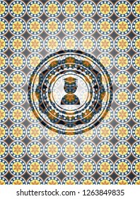 graduation icon inside arabic badge background. Arabesque decoration.