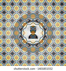 graduation icon inside arabic style badge. Arabesque decoration.