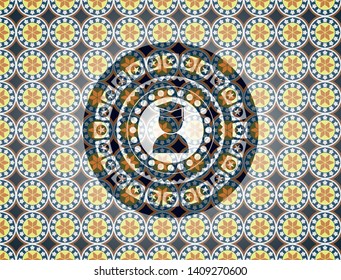 graduation icon inside arabic style emblem. Arabesque decoration.