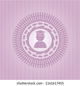 graduation icon inside badge with pink background