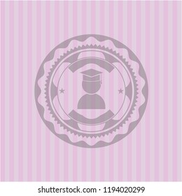 graduation icon inside badge with pink background
