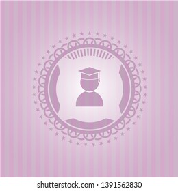 graduation icon inside badge with pink background