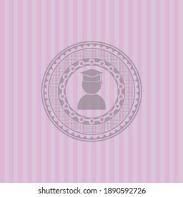 graduation icon inside badge with pink background. Elegant design. 