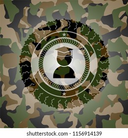 graduation icon inside camo texture