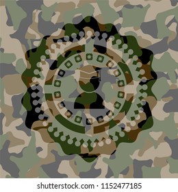 graduation icon inside camouflage texture