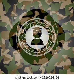 graduation icon inside camouflage texture