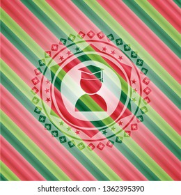 graduation icon inside christmas colors style emblem.