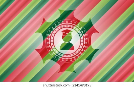graduation icon inside christmas colors badge. 
