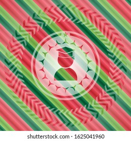 graduation icon inside christmas emblem background.