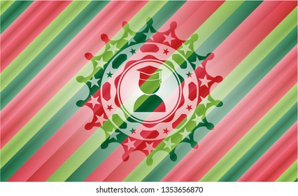 graduation icon inside christmas style badge..