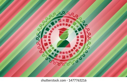 graduation icon inside christmas style emblem.