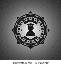 graduation icon inside dark emblem. Retro