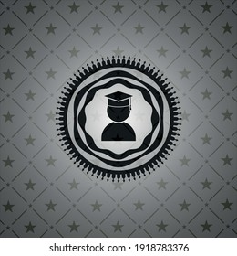 graduation icon inside dark emblem. Retro. 