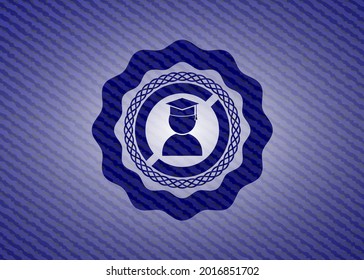 graduation icon inside emblem with jean high quality background. 