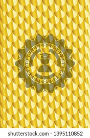 graduation icon inside gold badge. Scales pattern. Vector Illustration. Detailed.