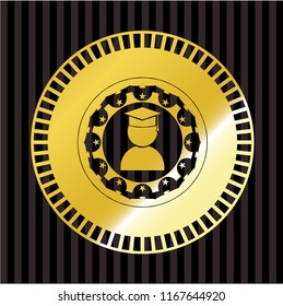graduation icon inside gold emblem or badge