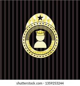 graduation icon inside gold emblem or badge