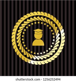 graduation icon inside golden badge or emblem