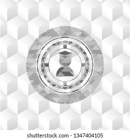 graduation icon inside grey emblem with cube white background
