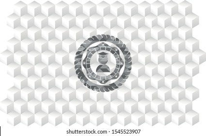 graduation icon inside grey emblem with cube white background