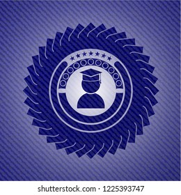 graduation icon inside jean background