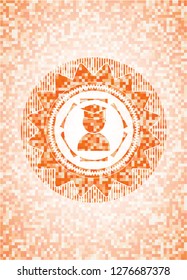 graduation icon inside orange mosaic emblem with background