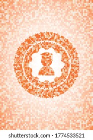 icono de graduación dentro del emblema del mosaico naranja. 