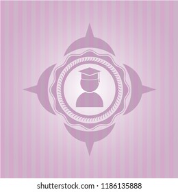 graduation icon inside pink icon or emblem