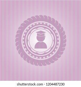 graduation icon inside pink emblem
