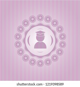 graduation icon inside pink icon or emblem