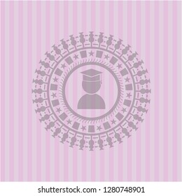 graduation icon inside pink icon or emblem