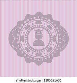 graduation icon inside pink icon or emblem