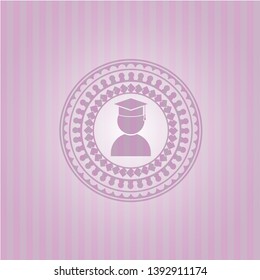 graduation icon inside pink emblem
