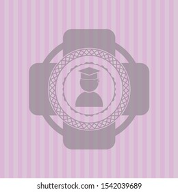 graduation icon inside pink icon or emblem