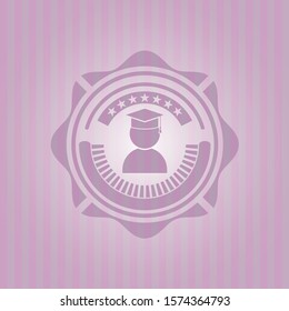 graduation icon inside pink emblem