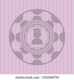 Graduierungssymbol in rosafarbenem Emblem. Jahrgang. Konzeptionelles Design.