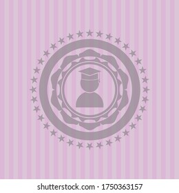 Graduierungssymbol in rosafarbenem Emblem. Konzeptionelles Design.