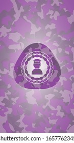 graduation icon inside pink and purple camo texture