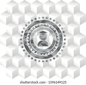 graduation icon inside realistic grey emblem with cube white background
