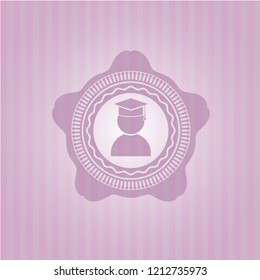 graduation icon inside realistic pink emblem