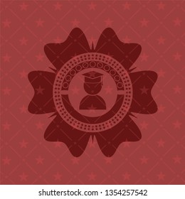  graduation icon inside realistic red emblem