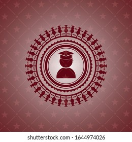 graduation icon inside realistic red emblem