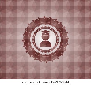 graduation icon inside red badge with geometric pattern background. Seamless.