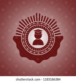 graduation icon inside red emblem. Vintage.