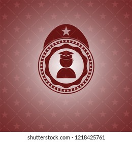 graduation icon inside red emblem. Vintage.