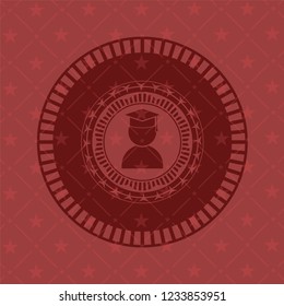 graduation icon inside red emblem. Vintage.